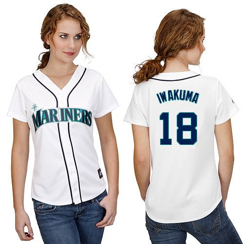 Hisashi Iwakuma #18 mlb Jersey-Seattle Mariners Women's Authentic Home White Cool Base Baseball Jersey